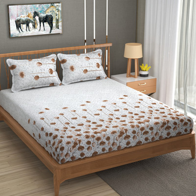 Mafatlal Cotton Queen Flat 180 TC Floral Bedsheet(Pack of 1, Grey)