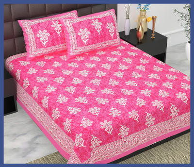 JAIPUR PRINTS Cotton Double Flat 240 TC Jaipuri Prints Bedsheet(Pack of 1, Pink)
