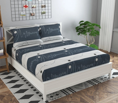 Dahlia 200 TC Polycotton Double Printed Fitted (Elastic) Bedsheet(Pack of 1, Grey 1)