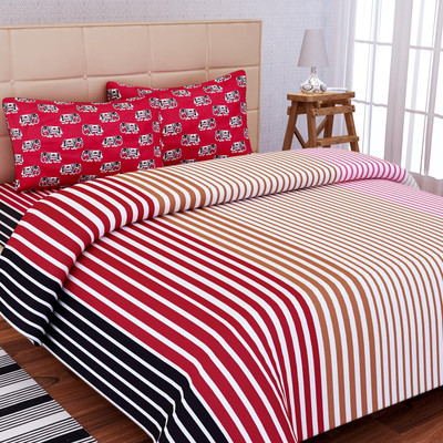 SEJ BY NISHA GUPTA 120 TC Cotton Double Printed Flat Bedsheet(Pack of 1, Red) Bedsheet for Double Bed With 2 Pillow Covers)