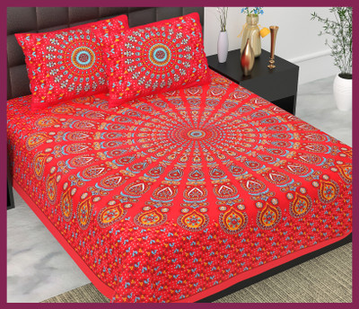 JAIPUR PRINTS Cotton Double Flat 210 TC Jaipuri Prints Bedsheet(Pack of 1, Red)