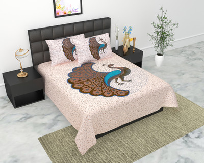 Navkar Creation 104 TC Cotton Double Jaipuri Prints Flat Bedsheet(Pack of 1, Orange)
