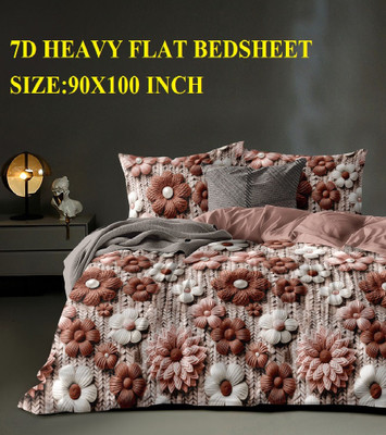 Laying Style Polycotton King Flat 350 TC Printed Bedsheet(Pack of 1, Glace Cotton Printed Flat Double Bedsheet, 90 X 100 Inches with 2 Pillow Cover)