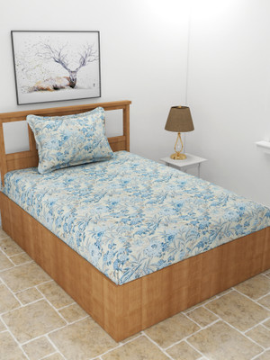 MORADO 210 TC Polycotton Single Printed Flat Bedsheet(Pack of 1, Blue)
