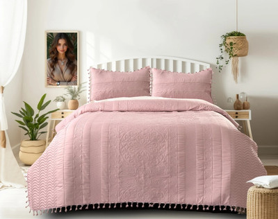 Hanit Cotton Double Flat 210 TC Printed Bedsheet(Pack of 1, Pink)