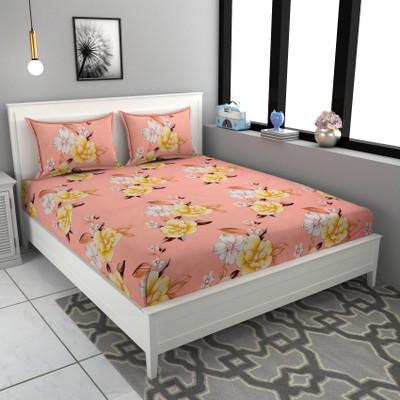 STAR TEX 180 TC Microfiber Double Abstract Flat Bedsheet(Pack of 1, Pink)