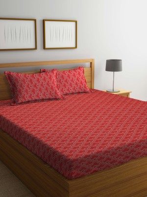 Fabinaliv 350 TC Cotton King Self Design Flat Bedsheet(Pack of 1, Red)