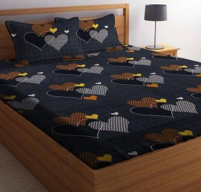 jim-Dandy 160 TC Polycotton Double 3D Printed Flat Bedsheet(Pack of 1, Dark Grey)