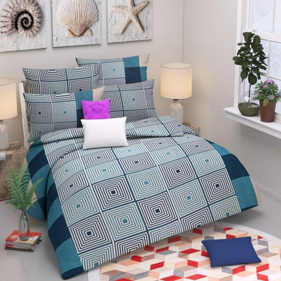 Aciloc Cotton Double Flat 140 TC Printed Bedsheet(Pack of 1, Blue)