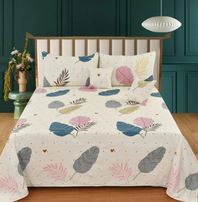 NCS Cotton Double Flat 280 TC Floral Bedsheet(Pack of 1, 1 Bedsheet + 2 Quilted PillowCover + 2 Quilted CushionCovers with Filler)