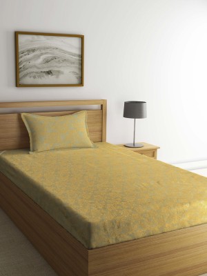 Arrabi 300 TC Cotton Single Floral Flat Bedsheet(Pack of 1, Yellow)