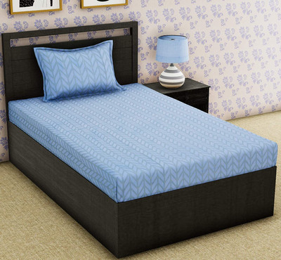 RUSTIC LINEN 144 TC Microfiber Single Printed Flat Bedsheet(Pack of 1, Blue)