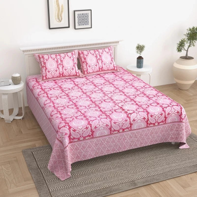 KUVAS Cotton King Flat 210 TC Jaipuri Prints Bedsheet(Pack of 1, Green2)