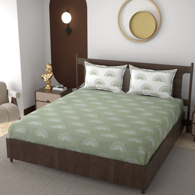 real dream 210 TC Cotton King Abstract Fitted (Elastic) Bedsheet(Pack of 1, Green)
