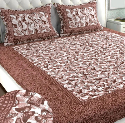 BharatLinen Polyester Double Flat 6 TC Glow in the Dark Bedsheet(Pack of 1, Brown, White)