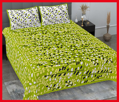 BedZone Cotton Double Flat 230 TC Jaipuri Prints Bedsheet(Pack of 1, Green)