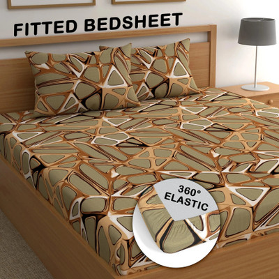 CG Homes Cotton King Fitted (Elastic) 180 TC Printed Bedsheet(Pack of 1, Golden)