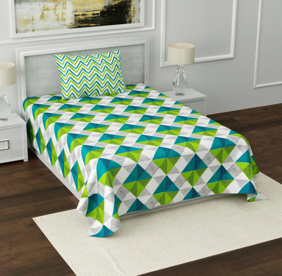 Poorak 104 TC Cotton Single Jaipuri Prints Flat Bedsheet(Pack of 1, Green)