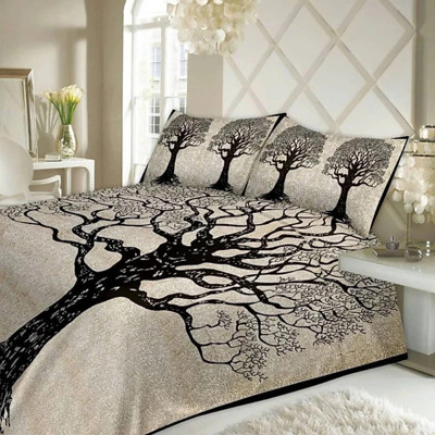 RAJDEVI JAIPUR PRINTS 228 TC Cotton King 3D Printed Flat Bedsheet(Pack of 3, Black)