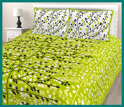 JAIPUR PRINTS Cotton Double Flat 240 TC Jaipuri Prints Bedsheet(Pack of 1, Green)
