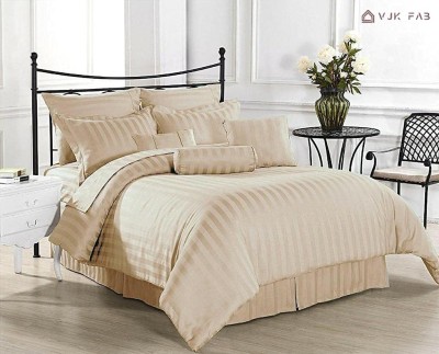 vjk fab 230 TC Cotton Queen Striped Flat Bedsheet(Pack of 1, Cream)