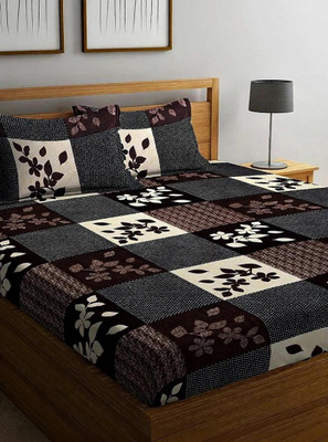 ShopGlobal 120 TC Polycotton Double Printed Bedsheet(Pack of 1, Brown, Beige)