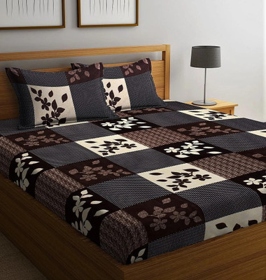 ShopGlobal 120 TC Polycotton Double Printed Bedsheet(Pack of 1, Brown, Beige)