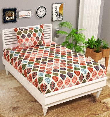 VAS COLLECTIONS 160 TC Cotton Single Printed Flat Bedsheet(Pack of 1, Red 1)