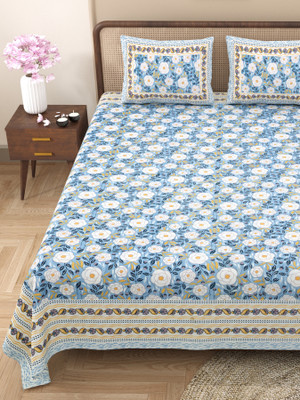 CLOTHOLOGY Cotton King Flat 240 TC Jaipuri Prints Bedsheet(Pack of 1, Purple, White)