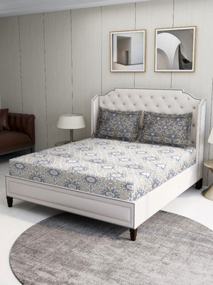 Bombay Dyeing 104 TC Cotton Double Abstract Flat Bedsheet(Pack of 1, Grey)