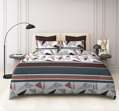The Intellect bazaar 130 TC Polycotton King Geometric Fitted (Elastic) Bedsheet(Pack of 1, Geo Triangle)