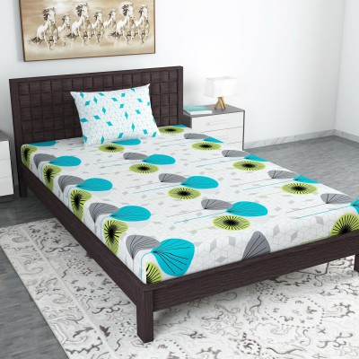 Divine Casa 144 TC Polycotton Single Floral Flat Bedsheet(Pack of 1, Blue Atoll)