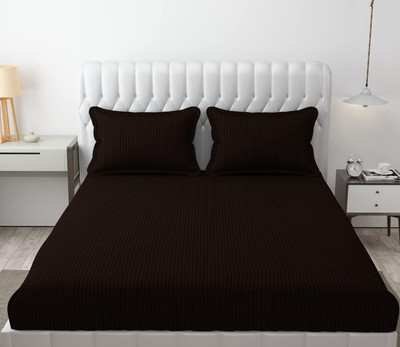 Freshfromloom 144 TC Microfiber Double Striped Flat Bedsheet(Pack of 1, Coffee)