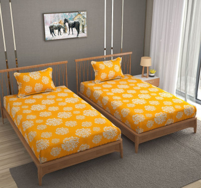 Cozyhaven Cotton Double Flat 230 TC Floral Bedsheet(Pack of 1, Yellow)
