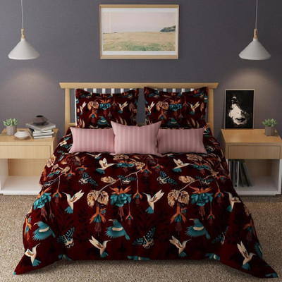 Laying Style Cotton Double Flat 350 TC Floral Bedsheet(Pack of 1, Glace Cotton Printed Flat Double Bedsheet, 90 X 100 Inches with 2 Pillow Cover-5)