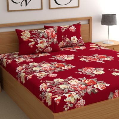 CG Homes 180 TC Cotton Double Printed Flat Bedsheet(Pack of 1, Red)