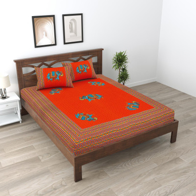 UNIQCHOICE 120 TC Cotton Double Jaipuri Prints Flat Bedsheet(Pack of 1, Red)