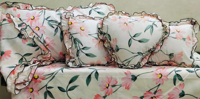 NCS Cotton Double Flat 300 TC Floral Bedsheet(Pack of 1, 1 Bedsheet+2PillowCover+2 CushionCovers 1 heart cushion with Filler)