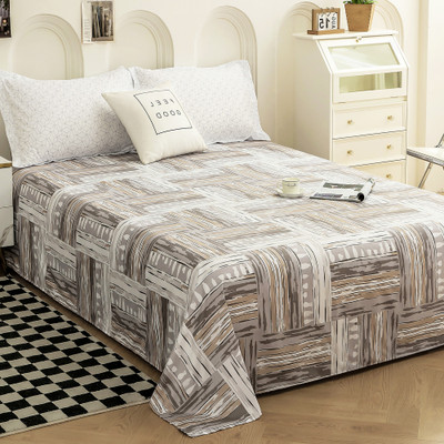Story@home Cotton King Flat 240 TC Printed Bedsheet(Pack of 1, Brown, White)