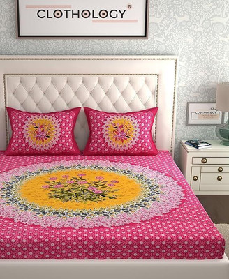 Tanish Fabrice Cotton Double Flat 300 TC Jaipuri Prints Bedsheet(Pack of 1, Pink)