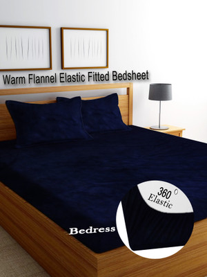 Bedress Woolen, Velvet King Fitted (Elastic) 400 TC Solid Bedsheet(Pack of 1, Woolen-Fitted-003)