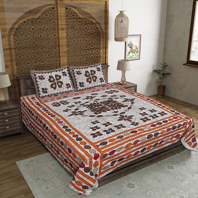 FrionKandy Living 140 TC Cotton Double Jaipuri Prints Flat Bedsheet(Pack of 1, Multicolor-1)