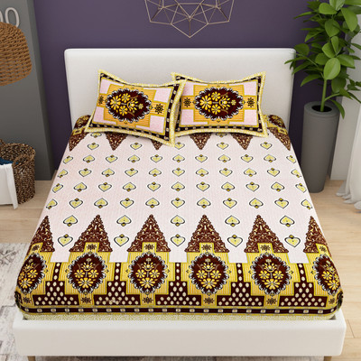 Dreamwrap Cotton Double Flat 244 TC Printed Bedsheet(Pack of 1, Yellow)