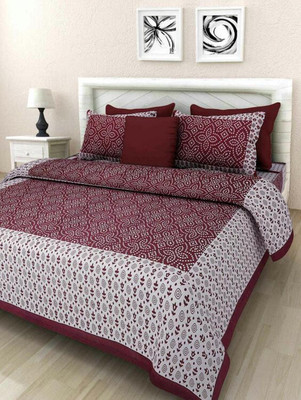 Ragvi Cotton Double Flat 350 TC Geometric Bedsheet(Pack of 1, Marron)