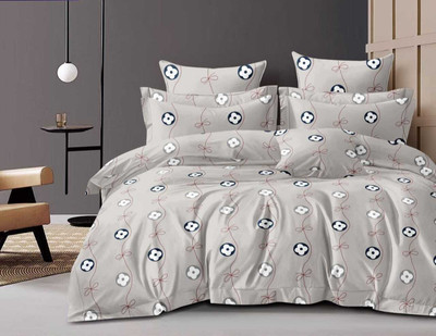 VIRIDIAN DÉCOR Cotton King Fitted (Elastic) 210 TC Printed Bedsheet(Pack of 1, Grey)