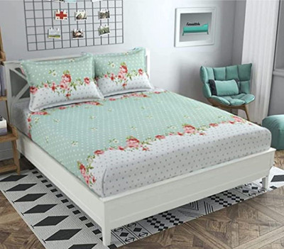 Nitin Fab Microfiber Double Fitted (Elastic) 144 TC Floral Bedsheet(Pack of 1, Multicolor)