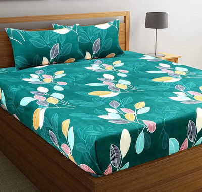 manviz Polycotton Double Fitted (Elastic) 210 TC 3D Printed Bedsheet(Pack of 1, Green)