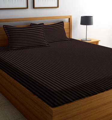 CoolVibe Microfiber Double Flat 210 TC Striped Bedsheet(Pack of 1, Brown)