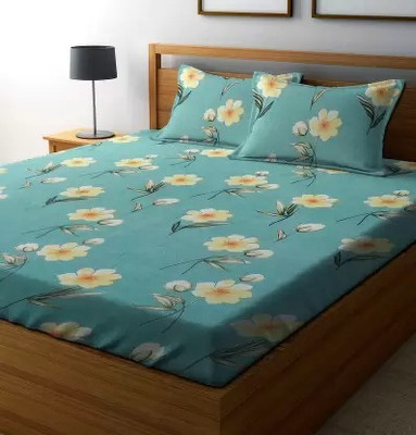 Bubby-L-Areana 160 TC Polycotton Double 3D Printed Flat Bedsheet(Pack of 1, Green)