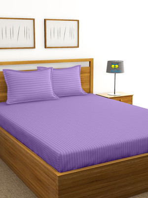 Houseofowlet Cotton Double Flat 210 TC Striped Bedsheet(Pack of 1, Purple)